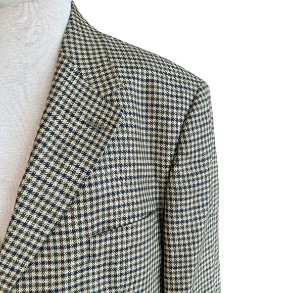 Tommy Hilfiger Blue Brown Houndstooth Plaid 3 Button Sport Coat Blazer Size 44L - Picture 13 of 14